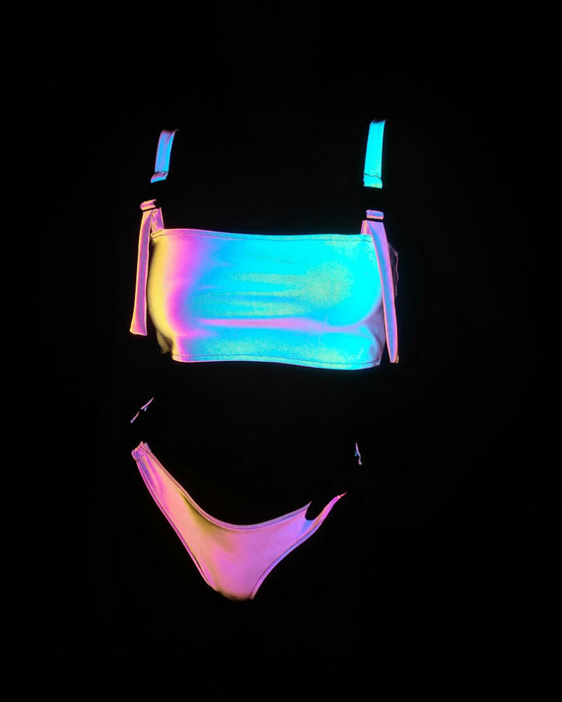 Silver Reflective Rave Reflective Rave Clothing Shiny Bikini Set – Techwear Official