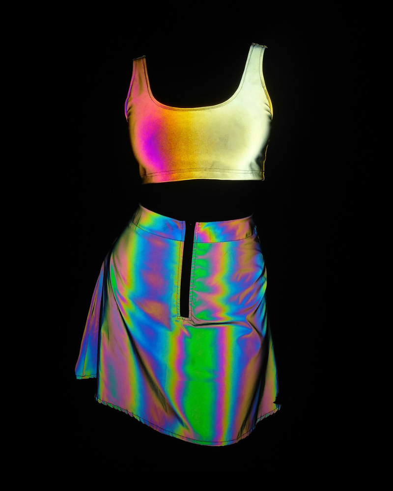 Reflective Rave Clothing Shiny Skirt Tank Two Piece Set