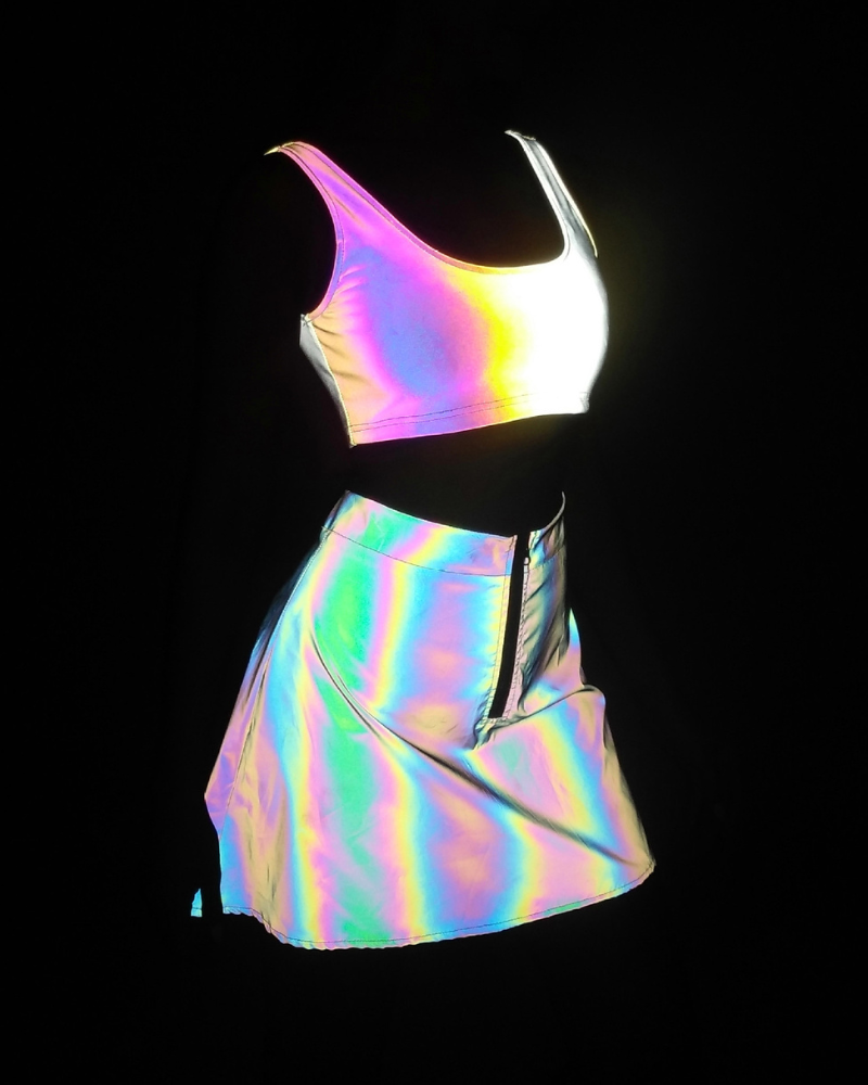 Reflective Rave Clothing Shiny Skirt Tank Two Piece Set – Techwear Official