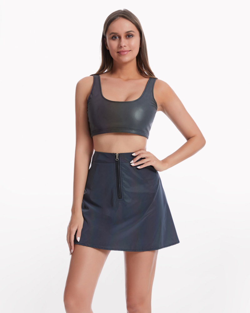 Reflective Rave Clothing Shiny Skirt Tank Two Piece Set