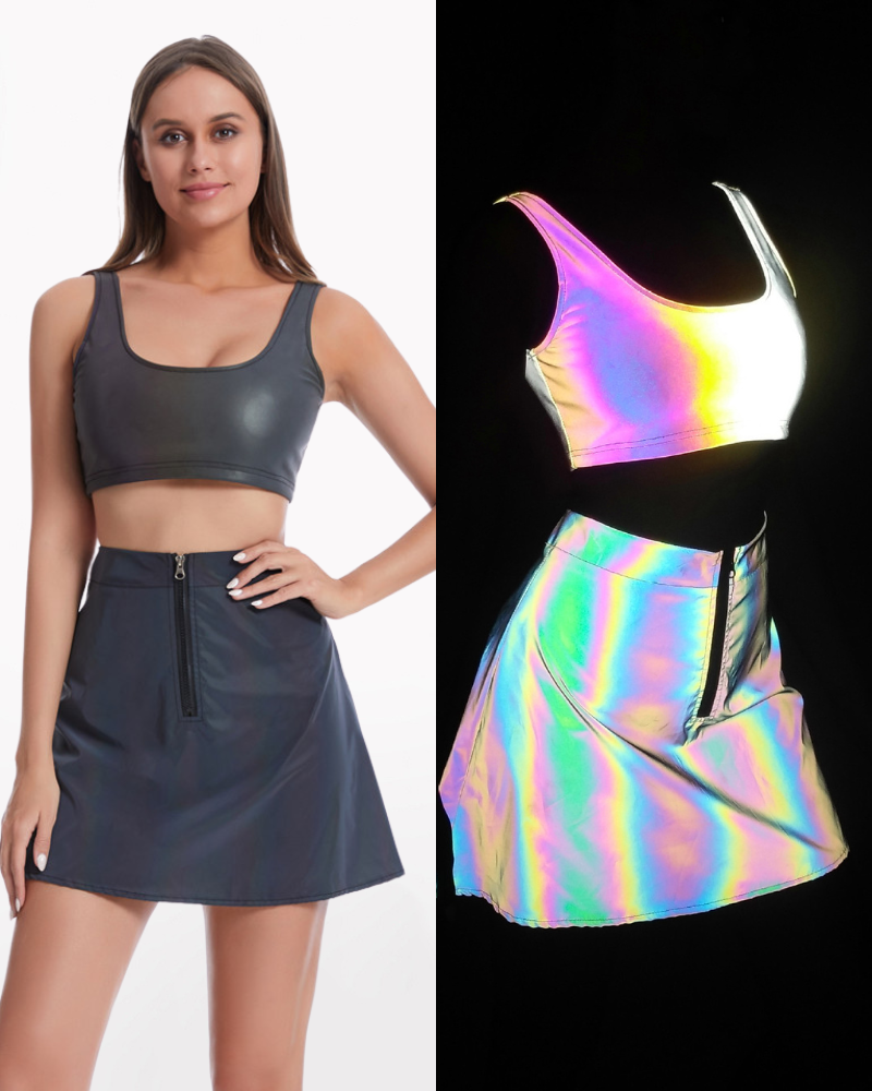 Reflective Rave Clothing Shiny Skirt Tank Two Piece Set – Techwear Official