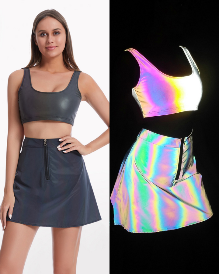 Reflective Rave Clothing Shiny Skirt Tank Two Piece Set Techwear Official