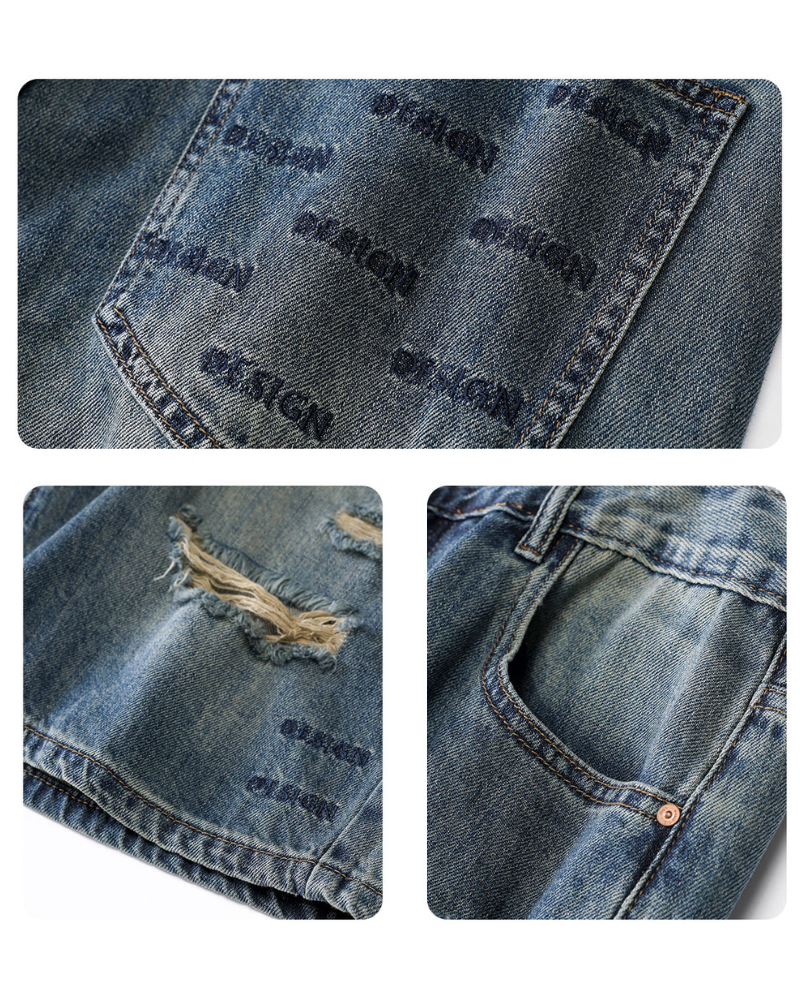 Streetwear Ripped Straight-Cut Baggy Jorts