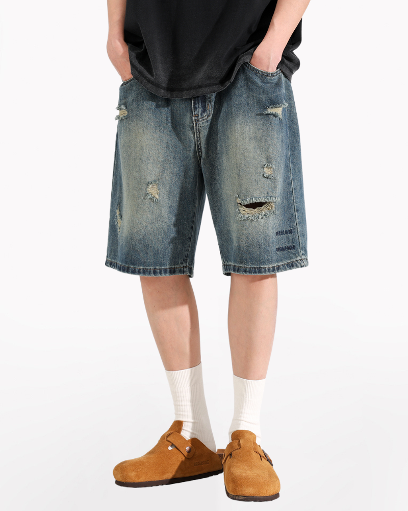 Streetwear Ripped Straight-Cut Baggy Jorts