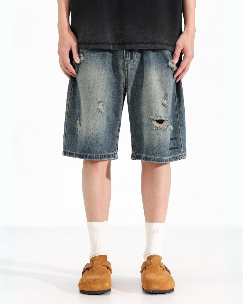 Streetwear Ripped Straight-Cut Baggy Jorts