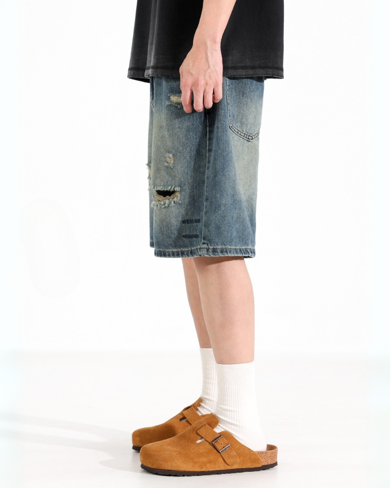 Streetwear Ripped Straight-Cut Baggy Jorts