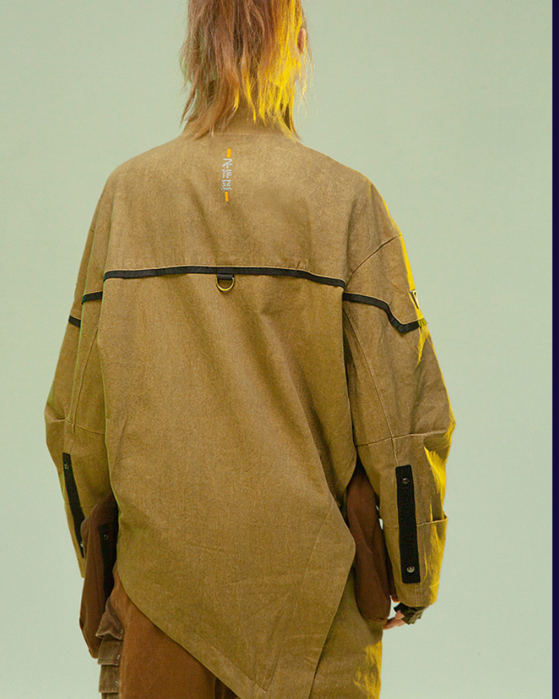 XIPHEVIL Cyberpunk Outfits Sandstone Asymmetrical Jacket