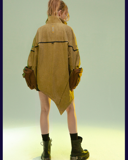 XIPHEVIL Cyberpunk Outfits Sandstone Asymmetrical Jacket