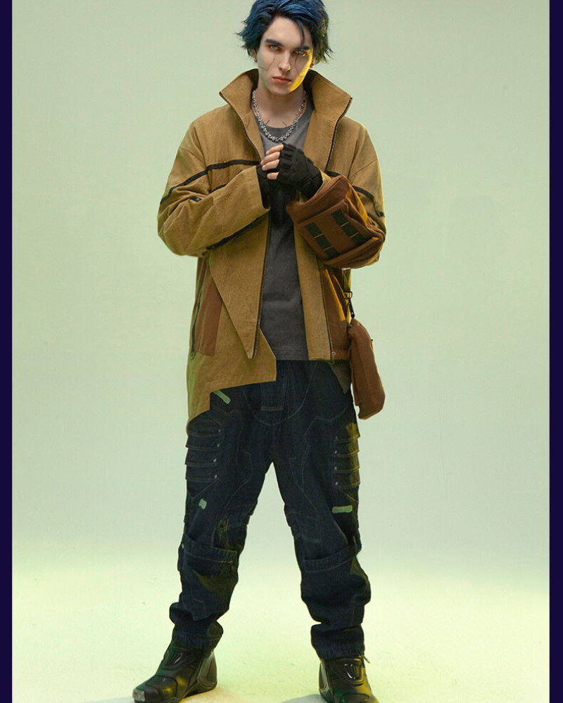 XIPHEVIL Cyberpunk Outfits Sandstone Asymmetrical Jacket