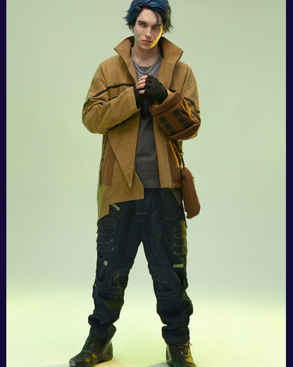 XIPHEVIL Cyberpunk Outfits Sandstone Asymmetrical Jacket