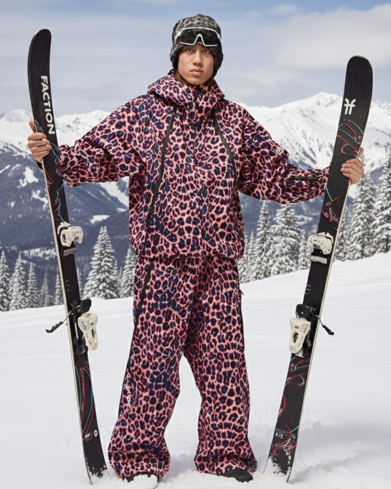 Ski Wear 3L Hard-Shell Waterproof Leopard Ski Jacket &amp; Pants Suit -Unisex