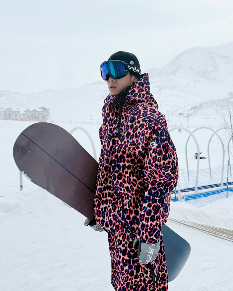 Ski Wear 3L Hard-Shell Waterproof Leopard Ski Jacket &amp; Pants Suit -Unisex