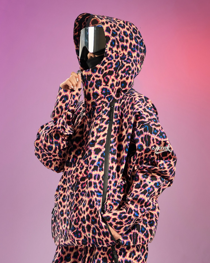 Ski Wear 3L Hard-Shell Waterproof Leopard Ski Jacket &amp; Pants Suit -Unisex