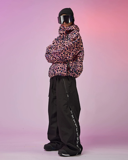 Ski Wear 3L Hard-Shell Waterproof Leopard Ski Jacket &amp; Pants Suit -Unisex