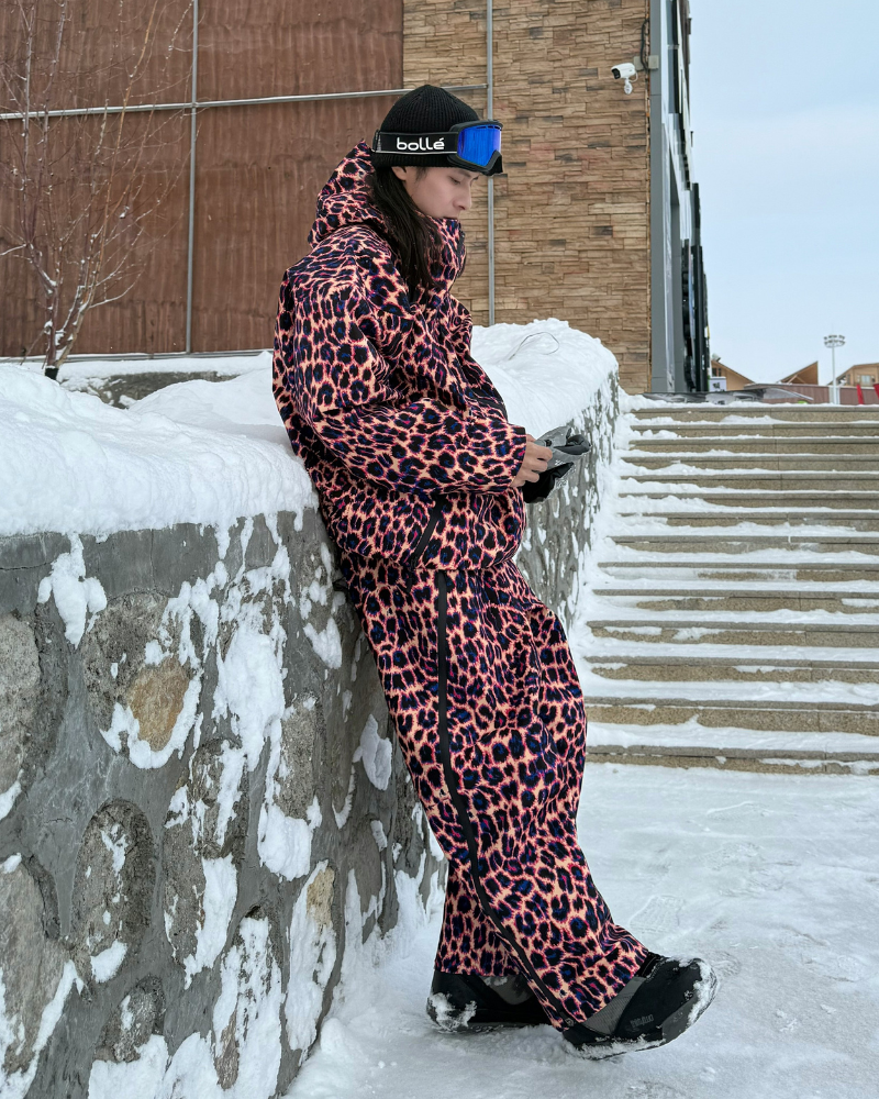 Ski Wear 3L Hard-Shell Waterproof Leopard Ski Jacket &amp; Pants Suit -Unisex
