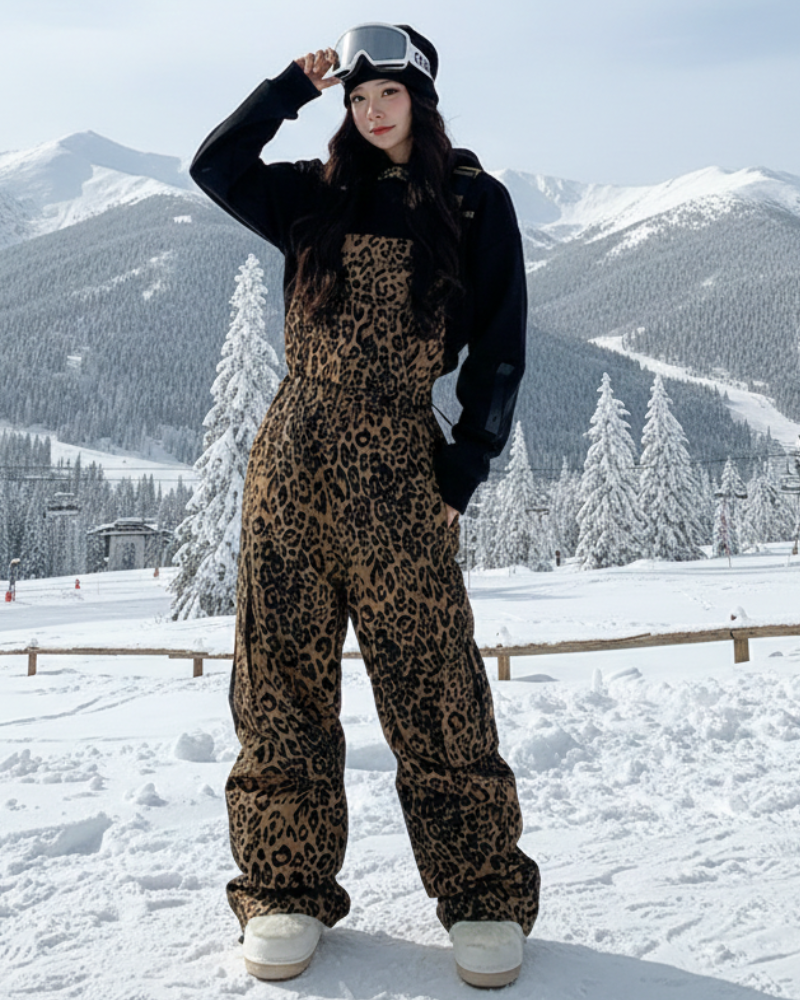 Ski Wear 3L Insulated Waterproof Leopard Ski Bib Pants - Unisex
