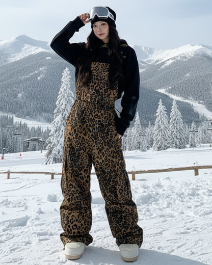 Ski Wear 3L Insulated Waterproof Leopard Ski Bib Pants - Unisex