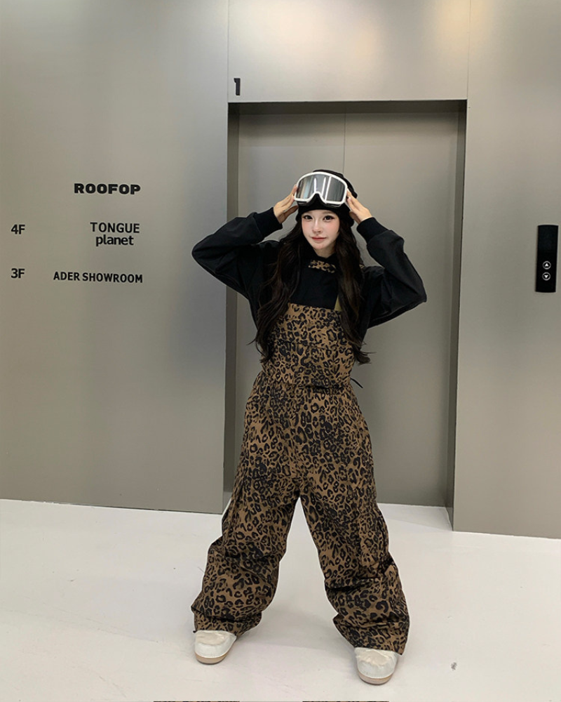 Ski Wear 3L Insulated Waterproof Leopard Ski Bib Pants - Unisex