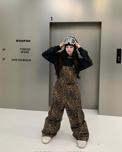 Ski Wear 3L Insulated Waterproof Leopard Ski Bib Pants - Unisex