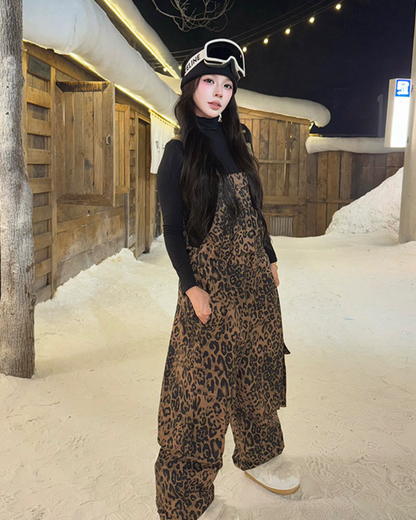 Ski Wear 3L Insulated Waterproof Leopard Ski Bib Pants - Unisex