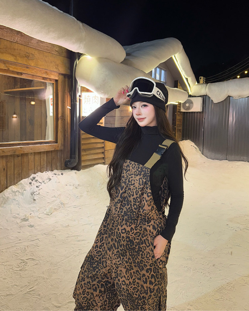 Ski Wear 3L Insulated Waterproof Leopard Ski Bib Pants - Unisex