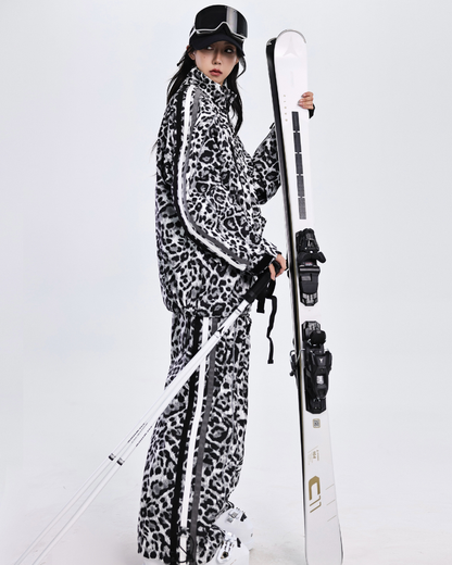 Ski Wear 3L Windproof Waterproof Leopard Ski Jacket &amp; Pants Set -Unisex