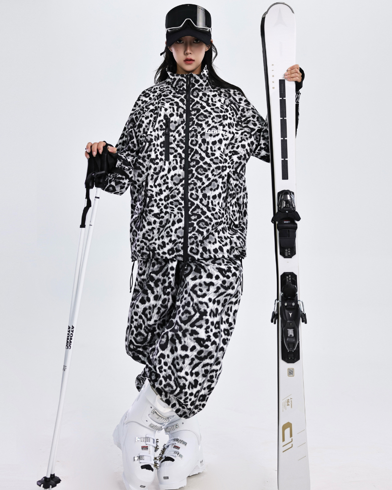 Ski Wear 3L Windproof Waterproof Leopard Ski Jacket &amp; Pants Set -Unisex