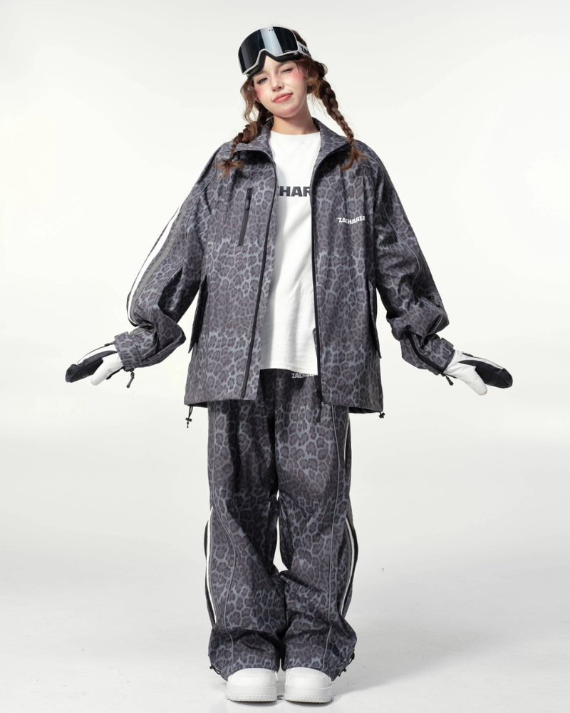 Ski Wear 3L Windproof Waterproof Leopard Ski Jacket &amp; Pants Set -Unisex