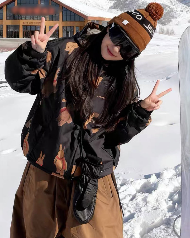 Ski Wear Bear Print Waterproof Snowboard Ski Suit -Unisex