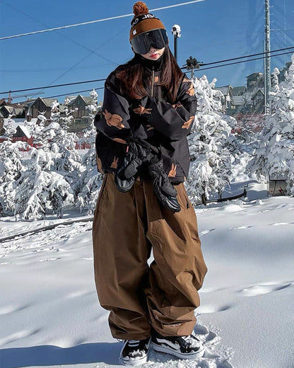 Ski Wear Bear Print Waterproof Snowboard Ski Suit -Unisex