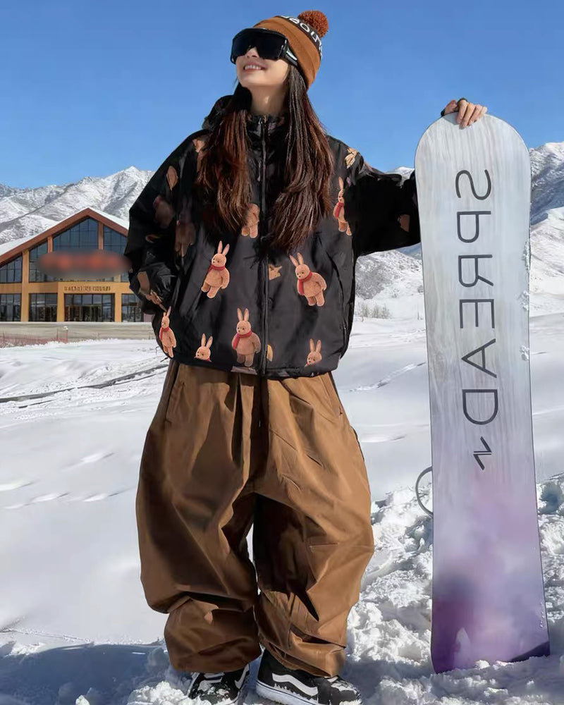 Ski Wear Bear Print Waterproof Snowboard Ski Suit -Unisex