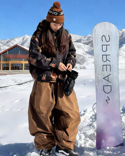 Ski Wear Bear Print Waterproof Snowboard Ski Suit -Unisex