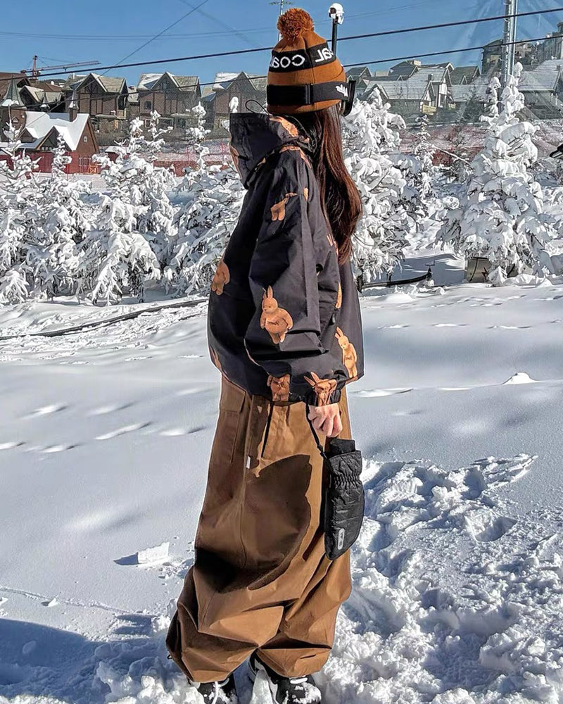 Ski Wear Bear Print Waterproof Snowboard Ski Suit -Unisex