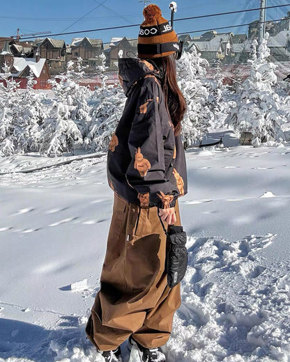 Ski Wear Bear Print Waterproof Snowboard Ski Suit -Unisex