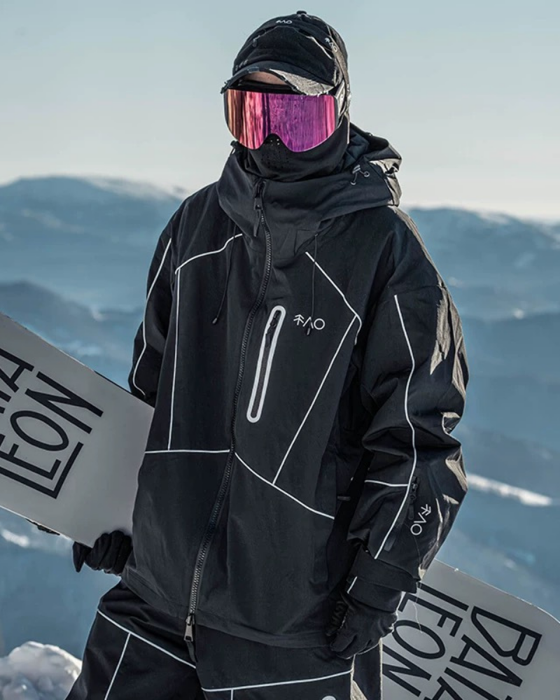 Ski Wear Black Reflective Waterproof Windproof Oversize Ski Suit - Men&