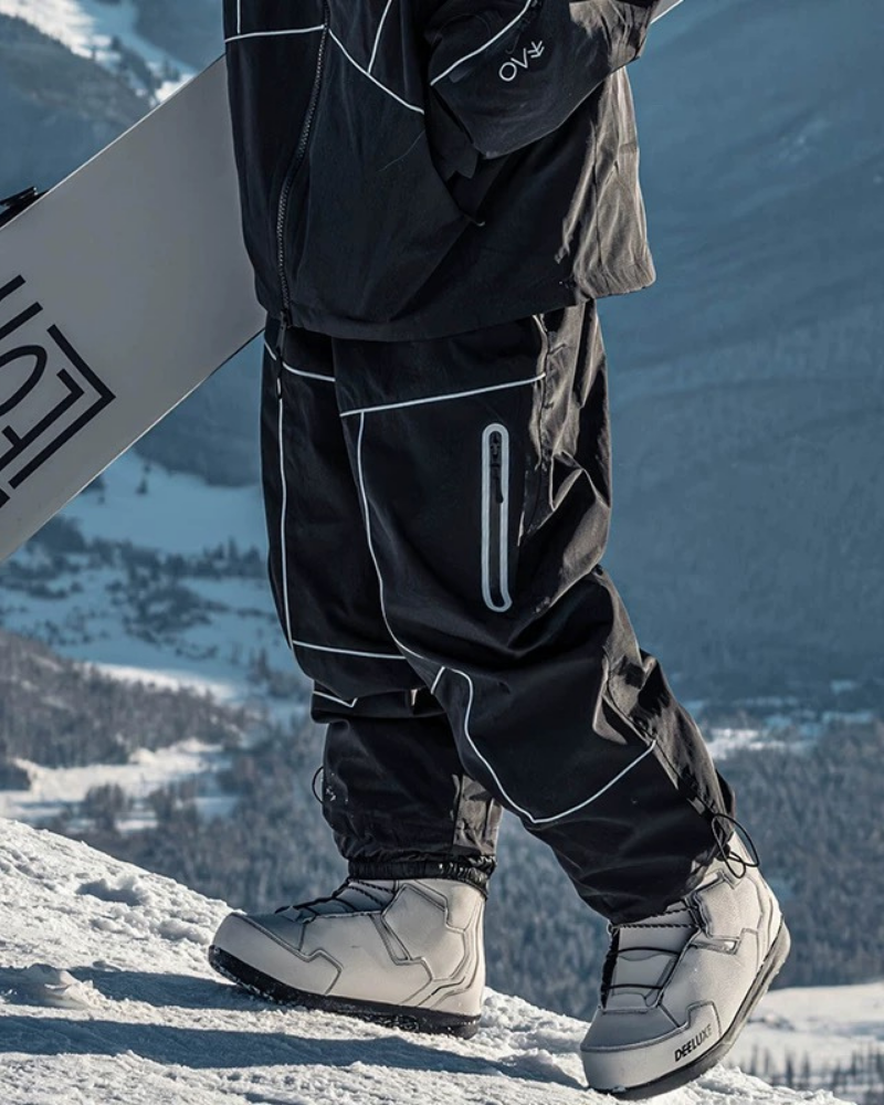 Ski Wear Black Reflective Waterproof Windproof Oversize Ski Suit - Men&