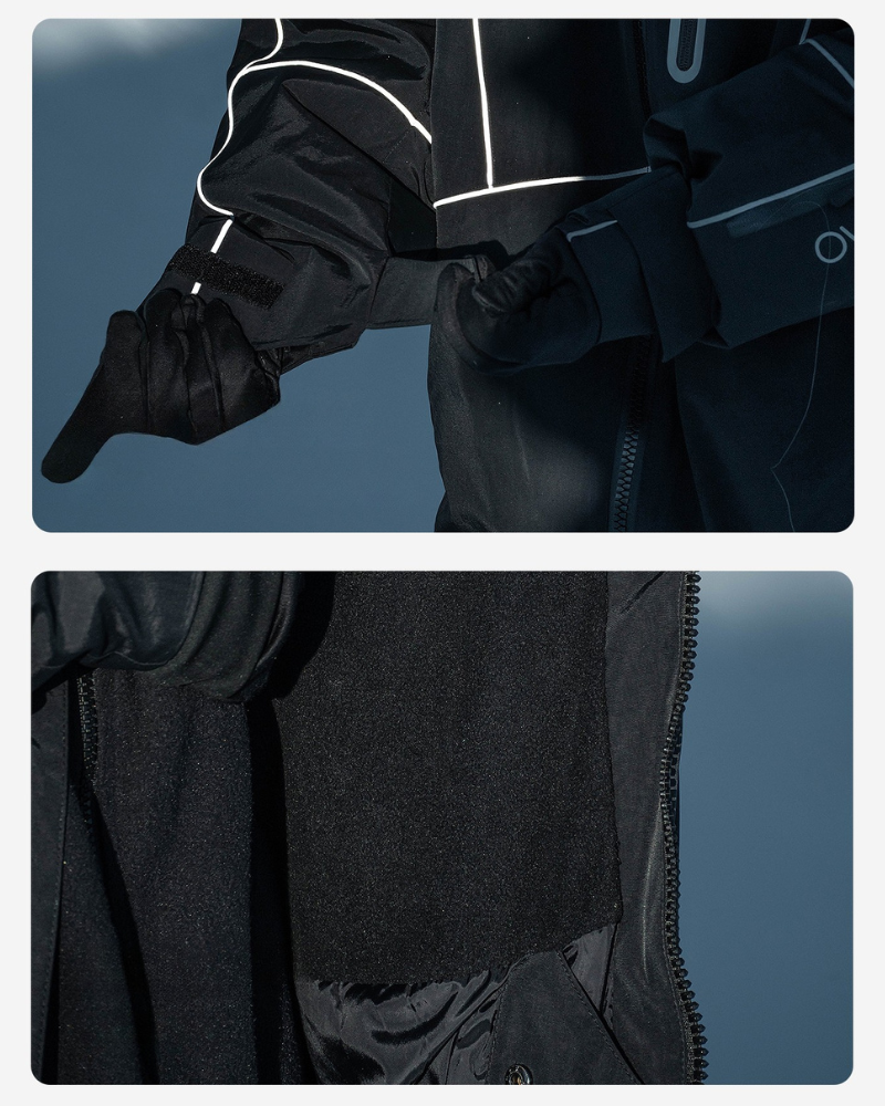 Ski Wear Black Reflective Waterproof Windproof Oversize Ski Suit - Men&