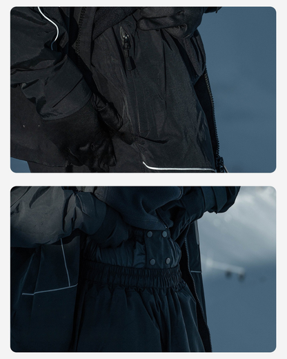 Ski Wear Black Reflective Waterproof Windproof Oversize Ski Suit - Men&