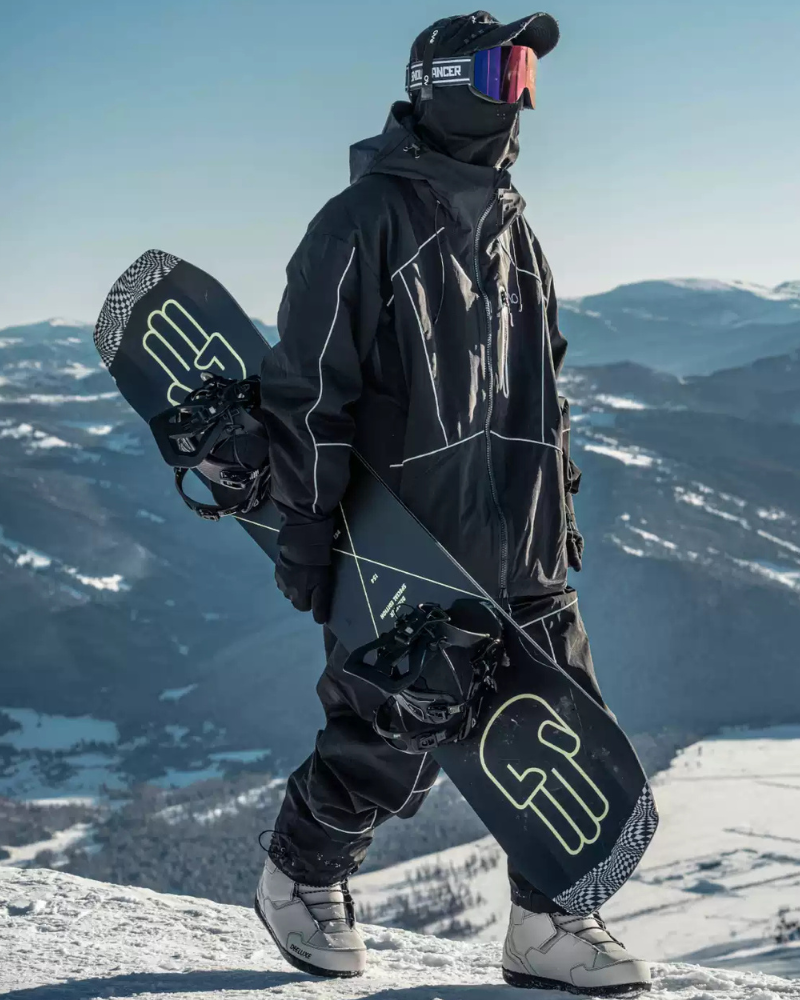 Ski Wear Black Reflective Waterproof Windproof Oversize Ski Suit - Men&