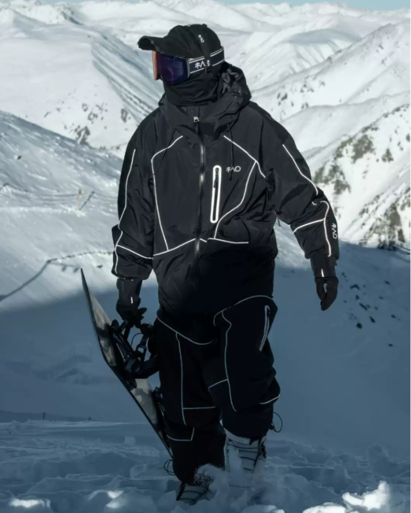 Ski Wear Black Reflective Waterproof Windproof Oversize Ski Suit - Men&