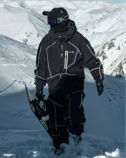Ski Wear Black Reflective Waterproof Windproof Oversize Ski Suit - Men&
