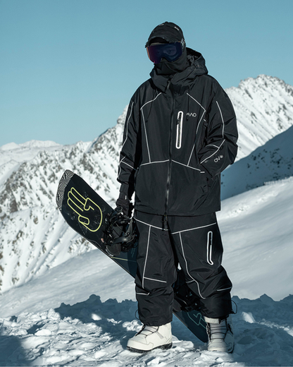 Ski Wear Black Reflective Waterproof Windproof Oversize Ski Suit - Men&