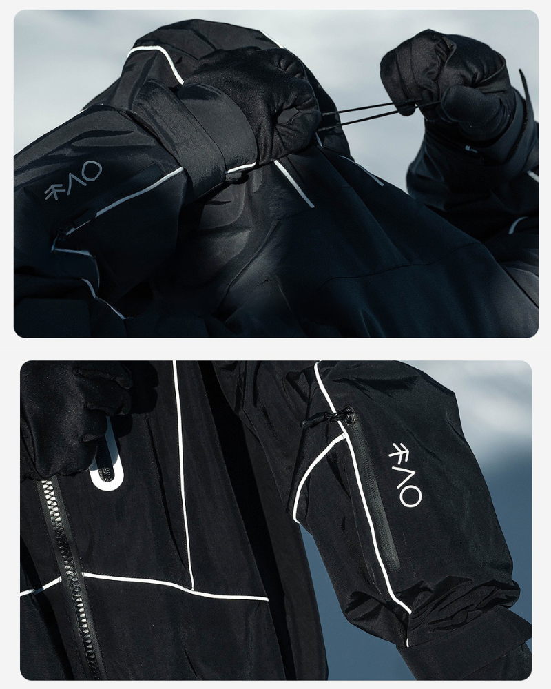 Ski Wear Black Reflective Waterproof Windproof Oversize Ski Suit - Men&