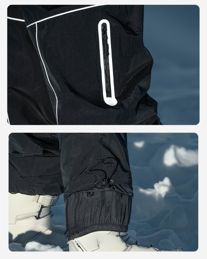 Ski Wear Black Reflective Waterproof Windproof Oversize Ski Suit - Men&