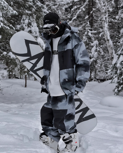 Ski Wear Black Waterproof Snowboard Jacket &amp; Pants Set -Unisex