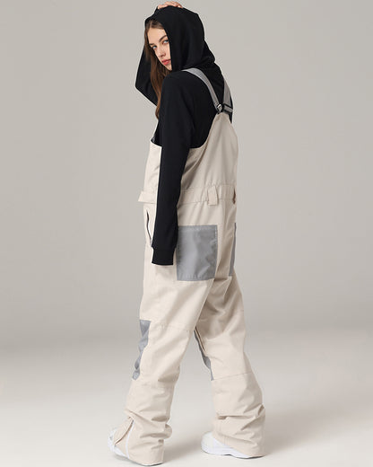 Ski Wear Snowboard Gear Color-Block Snow Bibs -Unisex