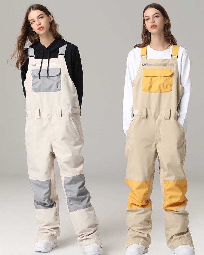 Ski Wear Snowboard Gear Color-Block Snow Bibs -Unisex