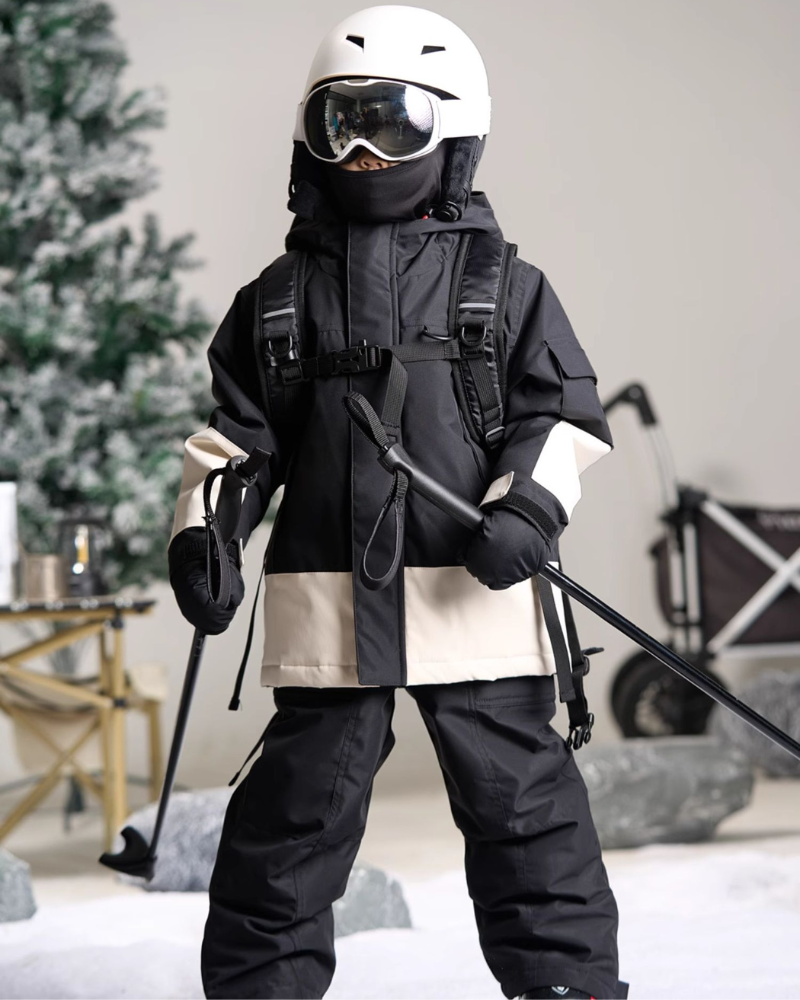 Ski Wear Color Block Waterproof Jacket&Bibs Kids Snow Suit (Single Unit Available)