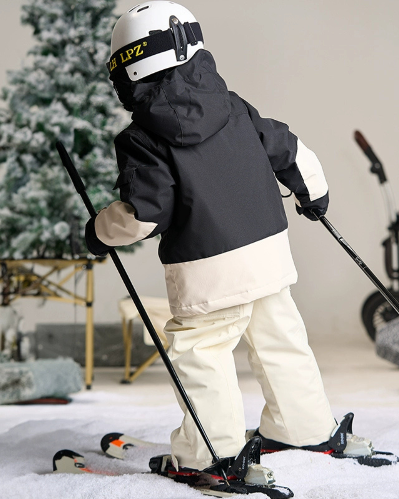 Ski Wear Color Block Waterproof Jacket&Bibs Kids Snow Suit (Single Unit Available)