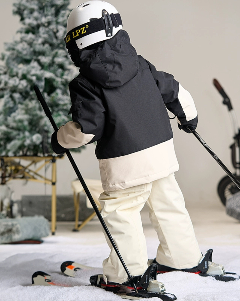 Ski Wear Color Block Waterproof Jacket&amp;Bibs Kids Snow Suit (Single Unit Available)